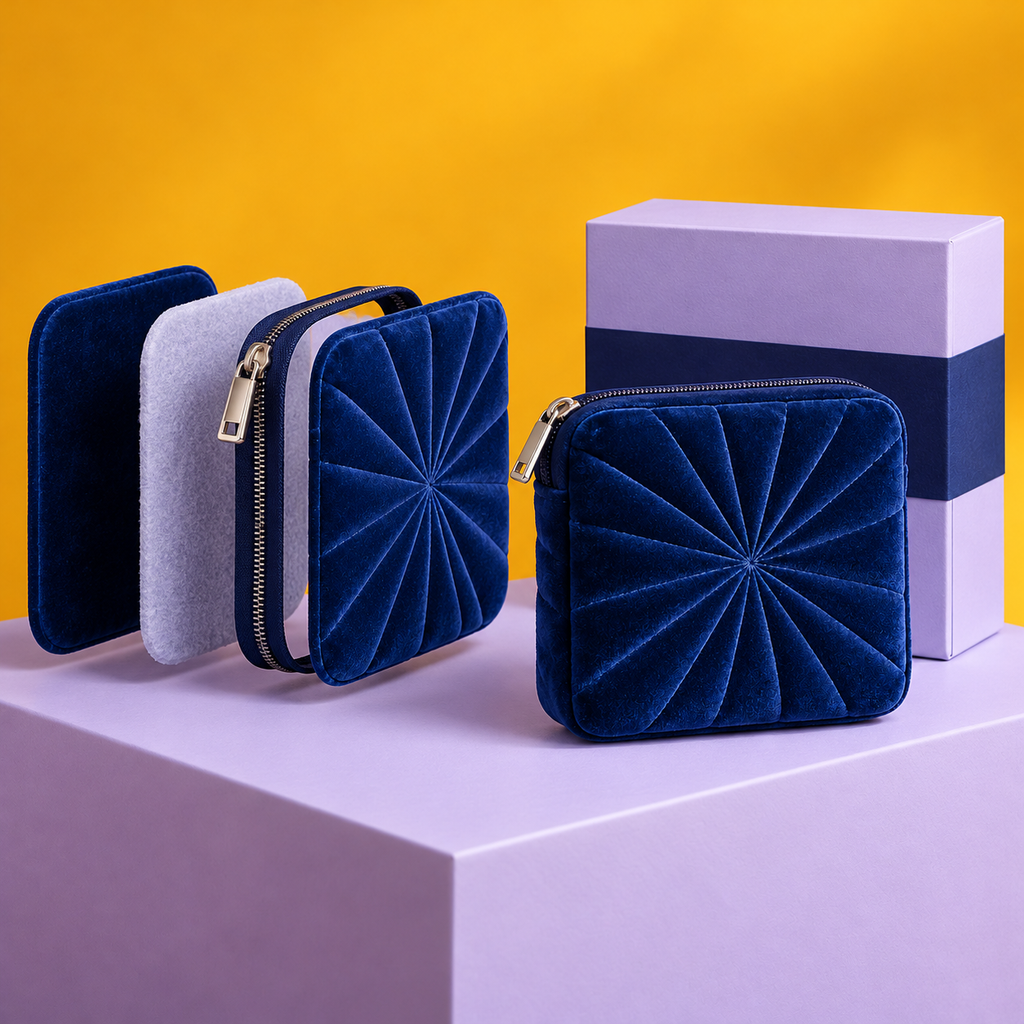 Indigo Starburst Pouch – Quilted Velvet Mini Bag
