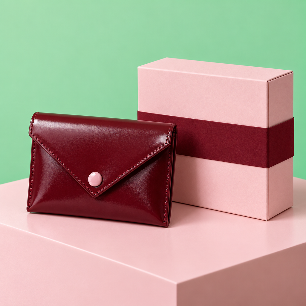 Cherry Envelope Pouch – Burgundy Foldover Mini Bag