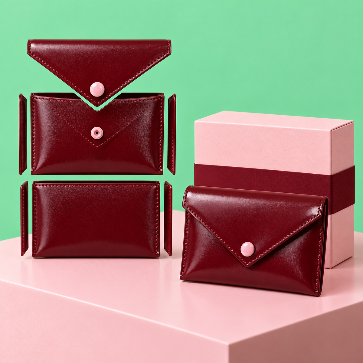 Cherry Envelope Pouch – Burgundy Foldover Mini Bag