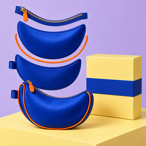 Cobalt Arc Pouch – Satin Crescent Mini Bag