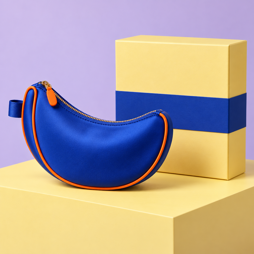 Cobalt Arc Pouch – Satin Crescent Mini Bag